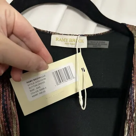 NWT Ramy Brook Sutton Metallic Navy Combo Maxi Dress 2XS